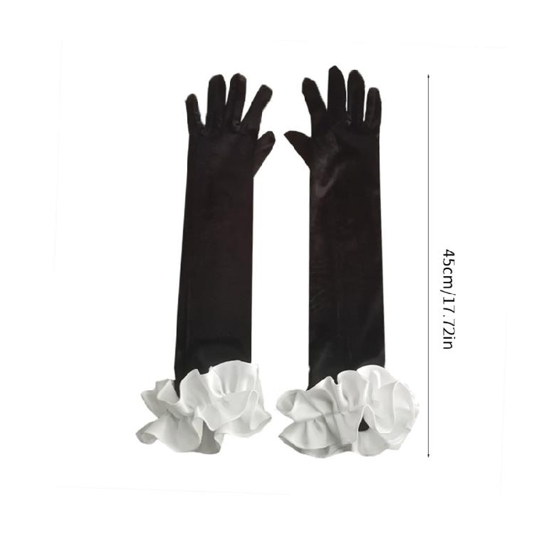 Elegant Fingerless Gloves Ruffle French Unique Outfits Long Gloves for Flapper Bride Wedding Dancing Accessories