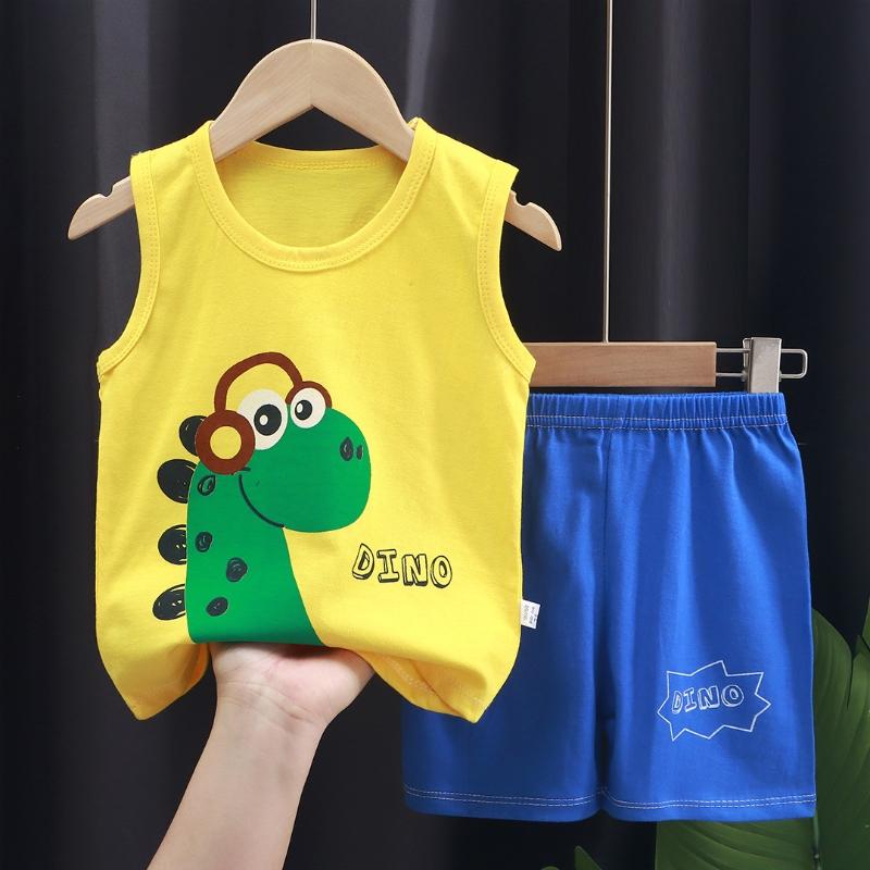 2pcs/set Children Sets Kids Cartoon Vest Suit Summer Sleeveless Tank Tops + Shorts Set Toddler Baby Boys Girls Outfits Clothes