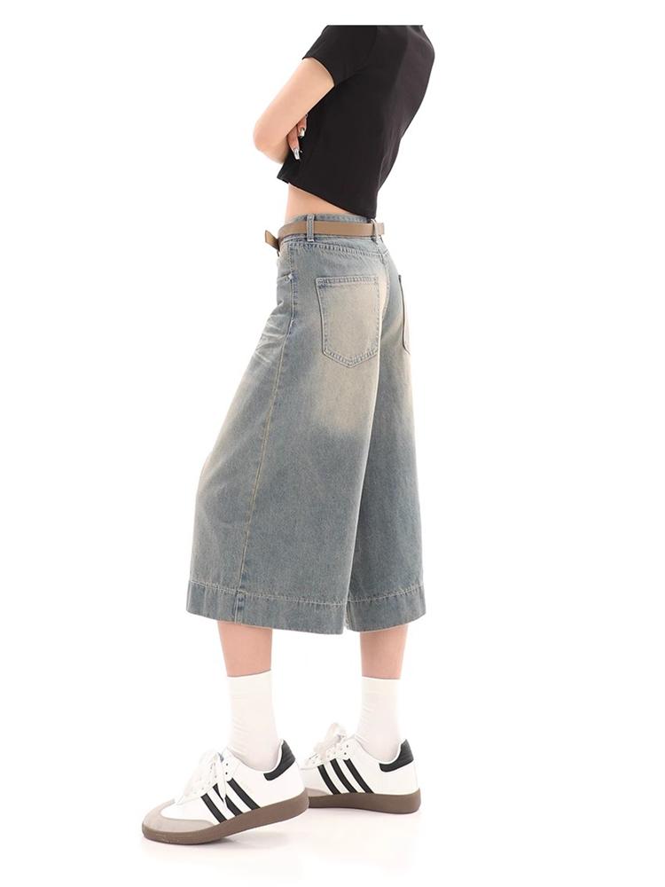 Cat Whisker textura Retro džínové šortky Ženy Americký styl Vintage Široké nohavice Street Summer Dámské Retro Volné krátké džíny s vysokým pasem Y2k