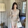 2026 Autumn/Winter V-Neck Slimming Long-Sleeve Dress: Feminine Hip-Hugging Short Skirt
