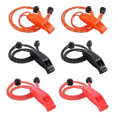 6Pcs Emergency Whistling with Bright Color and Reflective Strap Double Pipe Whistling for Fishing Boats Camping Hiking