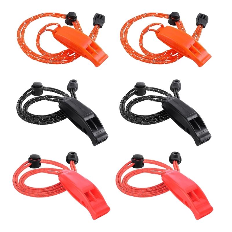 

6Pcs Outdoor Emergency Safety Whistling Adjustable Reflective Lanyards Double Pipe Double Bands Whistling Easy to Use 1