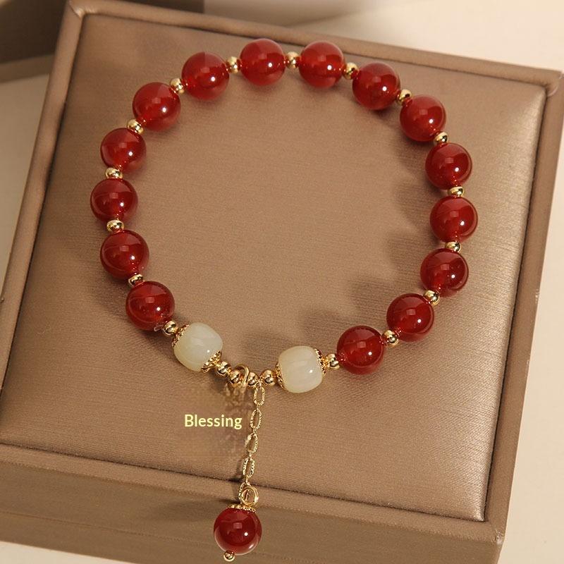 1Pcs Charm Talismans Jewelry Red Natural Jade Beads Bracelet Luxury Gemstone Accessories Gifts For Women