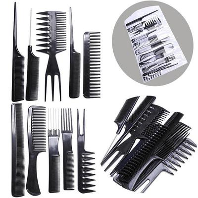 10-teiliges schwarzes Pro-Salon-Haar-Styling-Friseur-Kunststoff-Friseurbürsten-Kämme-Set