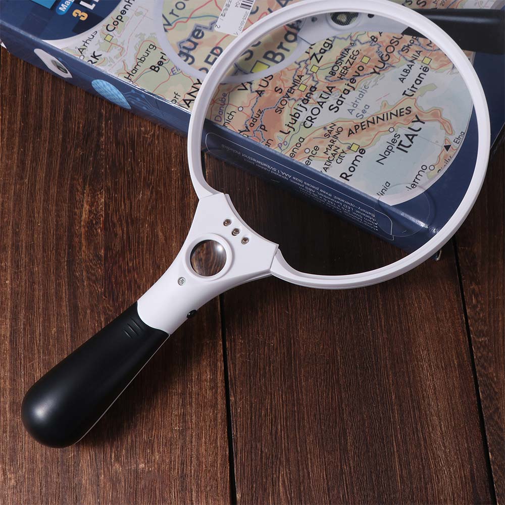 Extra Large 25x Magnifying Glass with 3LED Lights 2X 4X 25X Handheld Magnifying Glass 137mm Loupe Lens Illuminated