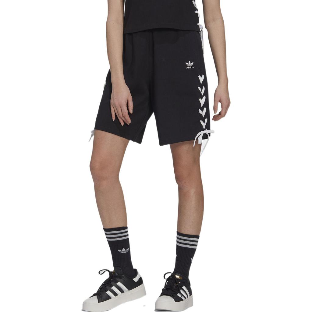 Adidas Originals Trefoil Side Striped Elastic Waist Loose Straight Casual Shorts Women Bottoms Black HS2602