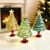 Glass Christmas Tree Decoration Glazed Figurine, Colorful Miniature Xmas Decor, Handcrafted Table Centerpiece for Home Office Holiday Unique