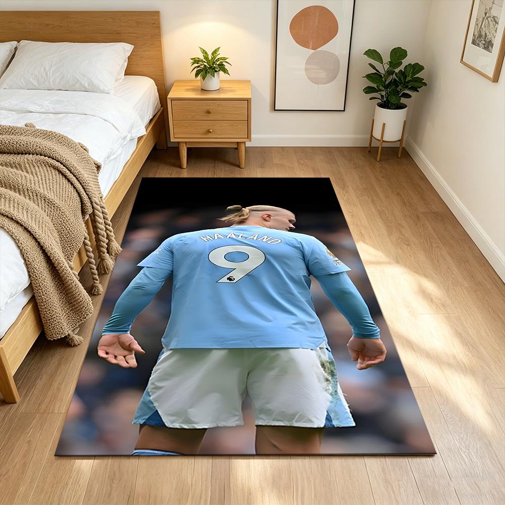 Erling Haaland Football Action Anti-slip Rug Compact Foldable Construction Water-resistant & Washable Office & Lounge Rug Retro American Style