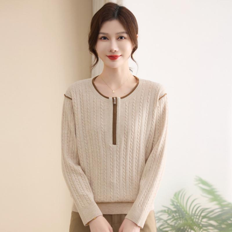 Medium slim-fit age-reducing bottoming shirt, Baita sweater, mother outfit, autumn and winter knitted sweater, long-sleeved loose new top.