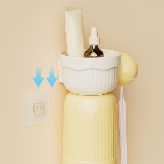 Toothbrush Cup Holder Magnetic Mouthwash Cup 3-in-1 Storage Container Wall Mounted Dust-Proof Bathroom Organizer