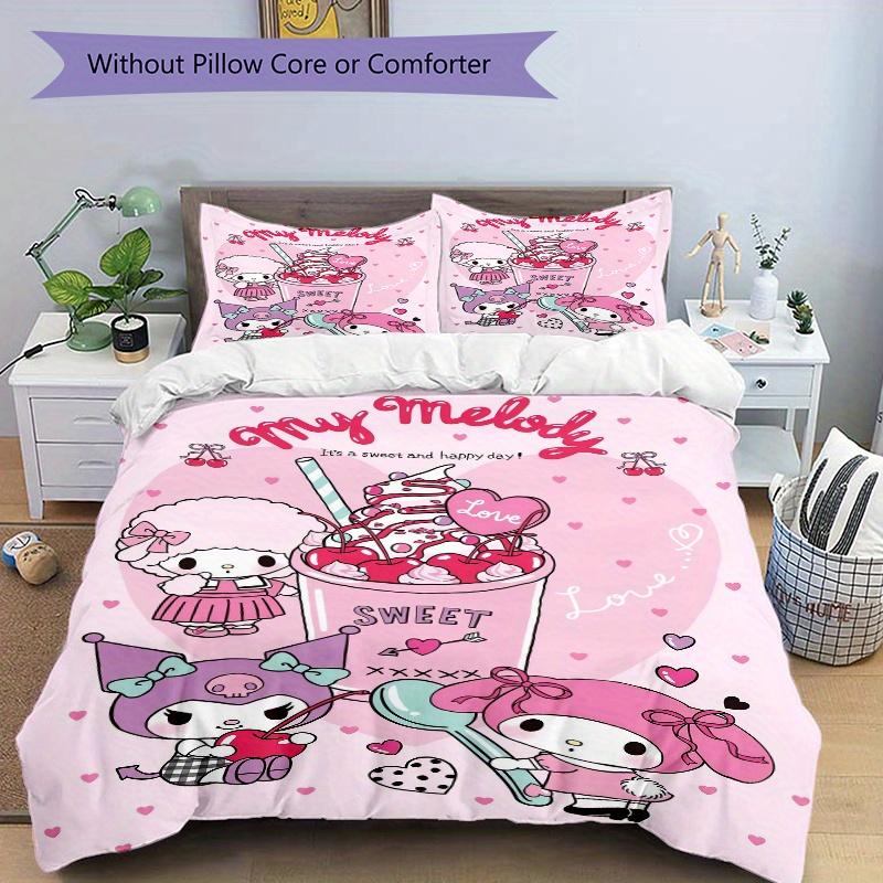 3pcs Love Sweet My Melody Bedding Set - Includes Quilt Cover and Pillowcases, Suitable for All Seasons, Machine Washable - Ideal Gift for Fa