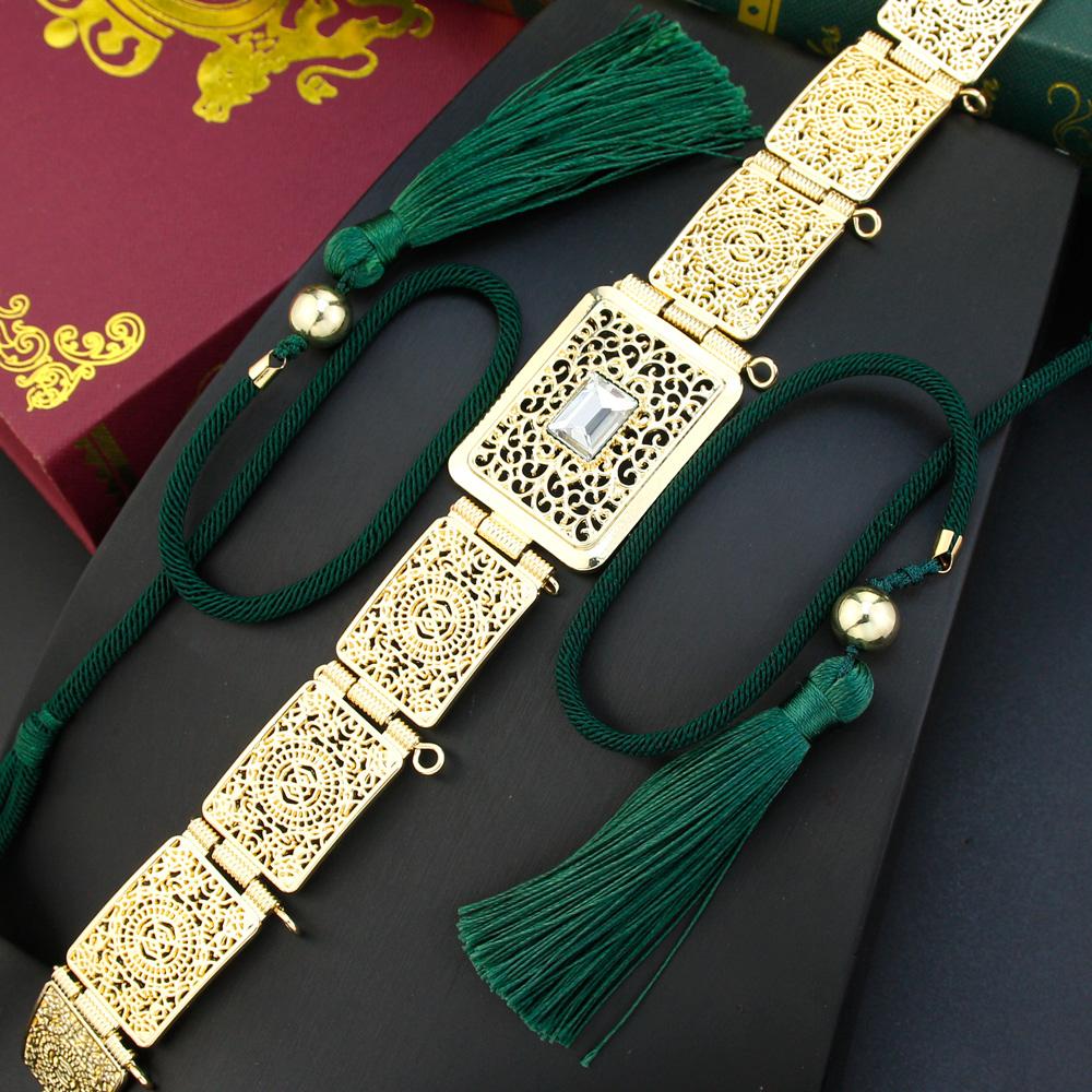 

Ювелирная веревочная цепочка на талию с квадратной лентой золотого цвета на свадьбе невесты белый/зелёный