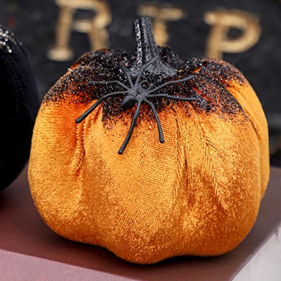 Soft Fabric Halloween Ornaments Pumpkin Spider Ornaments, Spooky Tabletop Decoration, Party Supplies Glittering for Home Retro Fall Decor Mysterious