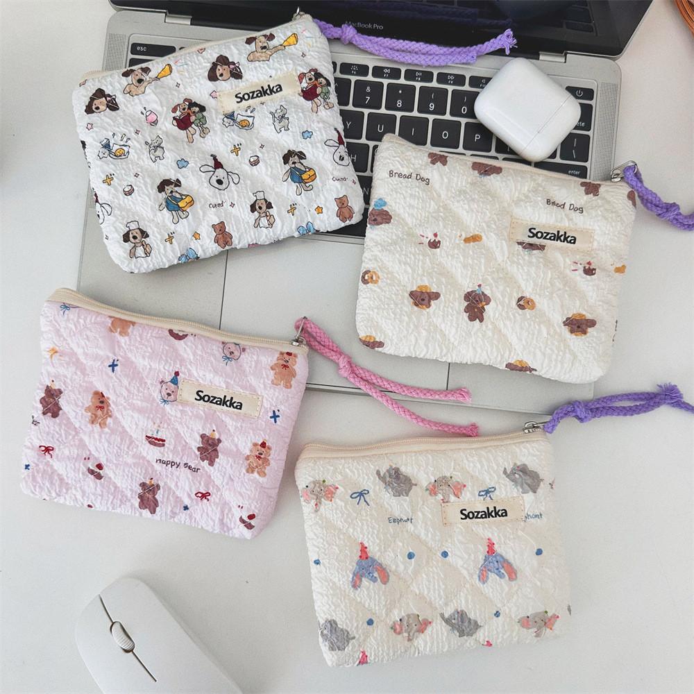 Cartoon Animal Cotton Travel Storage Bag With Embossed Design For Girls