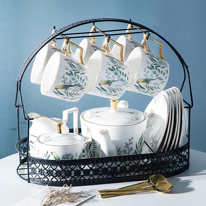 Jingxun European Gold-Trimmed Ceramic Coffee Set (6 Cups)