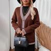 Vintage Autumn Winter Knitwear Cardigan Loose Long Sleeve V Neck Solid Color Sweater Top