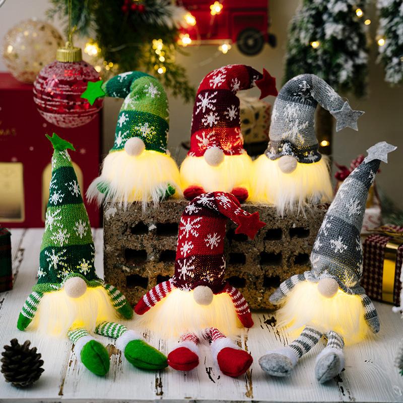 2025 Christmas Faceless Doll Gnome Ornaments Led Light Plush Knitting Crafts Tree Pendant Christmas Decorations For Kids Gift