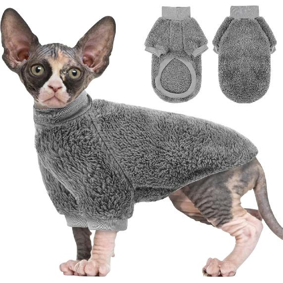 SUNFURA Sphynx Cat Sweater, Hairless Cats Turtleneck Pullover Kitten Sweaters for Cats Only, Warm and Soft Cat Pajamas Shirt with Sleeves Pet Winter