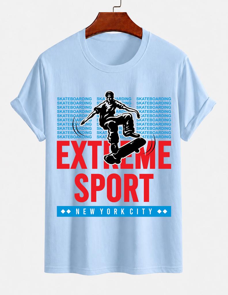 Unisexs Pure Cotton Solid Color Tshirt Extreme Sports Skateboard Print Crew Neck Short Sleeve New York Street Casual Top