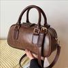 Vintage Brown Oil Wax Leather Bost Bag Retro Handbag With Gold Hardware For Women Daily Commute Fashi Purse