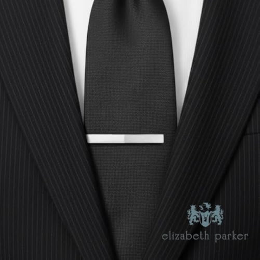 Elizabeth Parker Elizabeth Parker Silver Half & Half Hairline Polished Necktie Clip Tie Bar ep-ts047