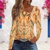 Women Plus Size White Blue Floral Paisley Printed Asymmetric Cutout Neck Cold Shoulder Long Sleeve Fitted Blouse