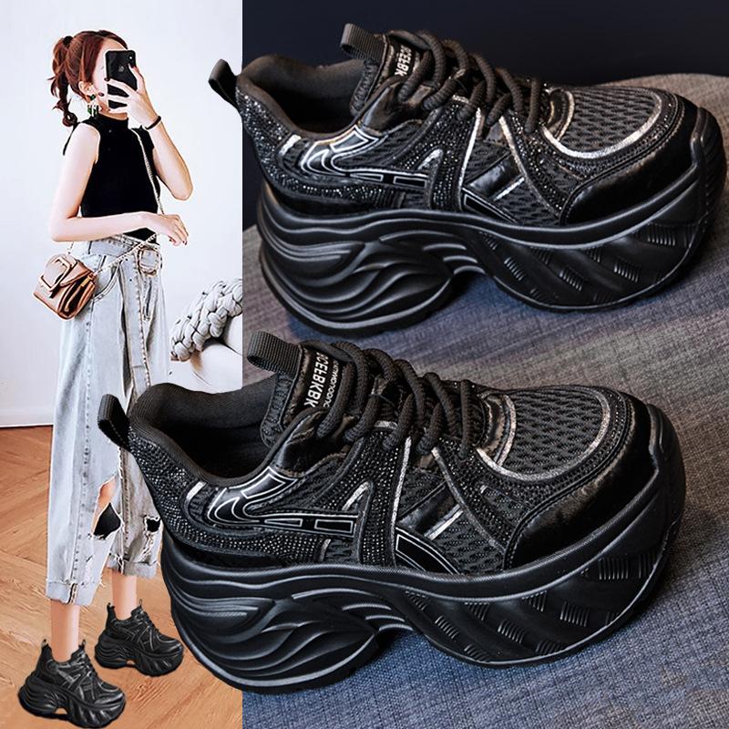 Inner heightening dad shoes women's shoes 2025 new explosive autumn breathable mesh thick-soled muffin sports and leisure little white shoes
