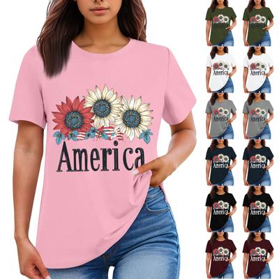 Women's Round Neck Casual Independence Day Printed Short Sleeve T-Shirt Top