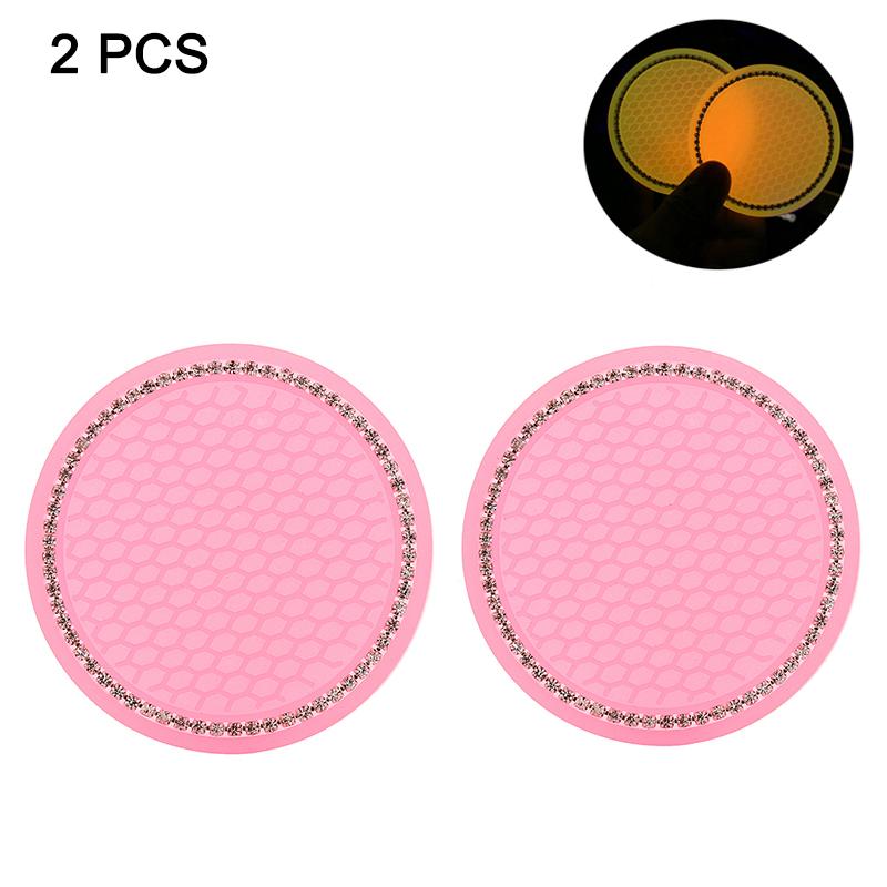 Non-slip Car Water Cup Pad Luminous Car Coaster Pad Mat Cup Bottle Holder Rhinestone Rubber Pad Mat Car Styling Accessories