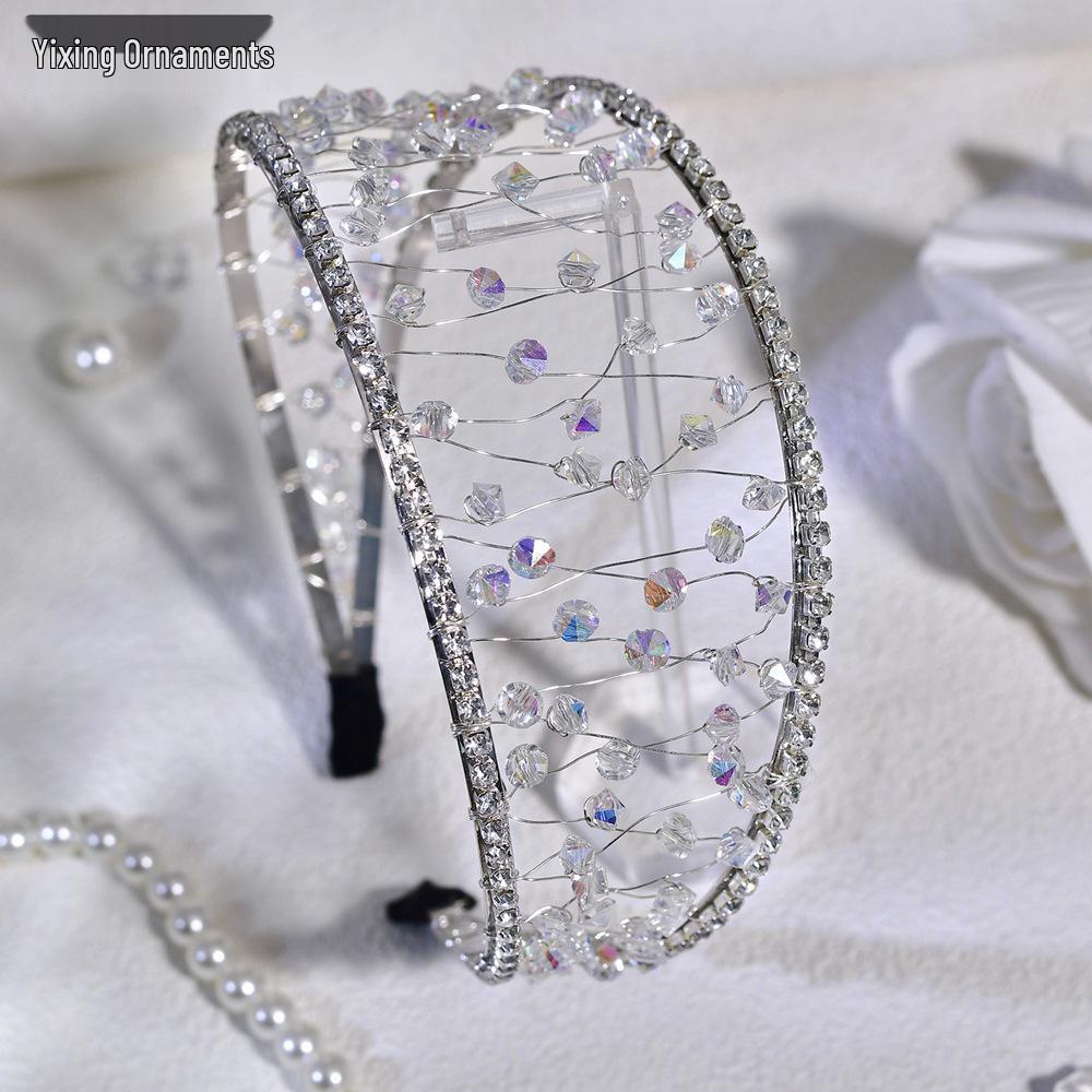 Yixing Korean Style Cute Grid Crystal Headband Dreamcatcher Bridal Headdress A124 белый