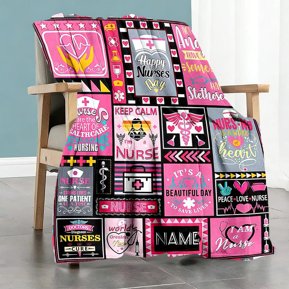 Nurse Angel Personalized Text Blanket Cozy Customizable Blanket Durable Comfort Perfect for Picnics Nap Living Room Bedding All-Season Use