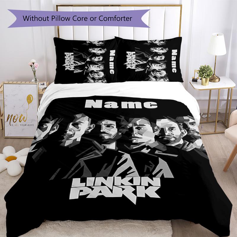 3pcs Custom Name Cartoon Linkin Park Bedding Set Duvet Cover Closure Includes 1 Duvet Cover & 2 Pillowcases for All Seasons Bedroom Decor