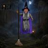 Haunted House Thrilling Surprises 180cm Halloween Props, Flying Witch Decoration with Scary Sounds & Lights, Outdoor Hanging Decor for Garden