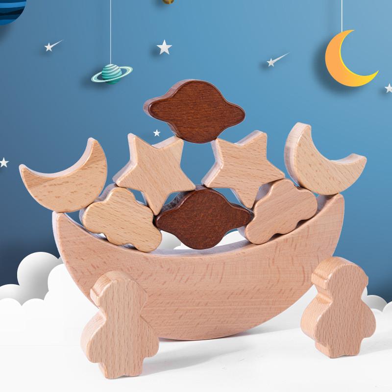 Themed Space Wooden Cognitive Domino Blocks For Children Learning Activities