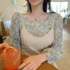 Women's Floral Shirt Korean Style Square Collar Sexy Sweet Long Sleeves Chiffon Blouse Tops