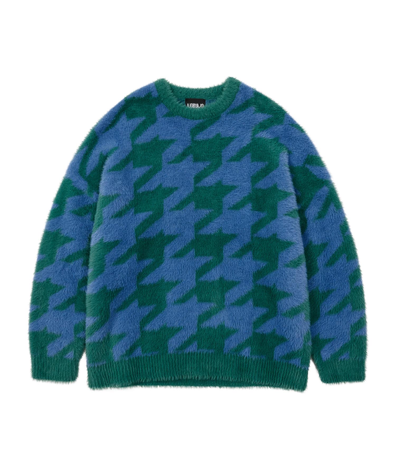 Azo By Azo Houndstooth Check Oversized Sweater [Green] Note/Signature(Xl)