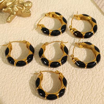 2025 Vintage Ins Wind Epoxy Personality Design Titanium Steel Gold Plated Earrings Elegant and Advanced