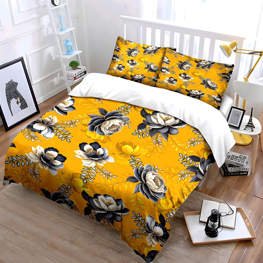 Retro Floral Pattern On Yellow Background Bedding Set 1 Duvet Cover 2 Pillowcases For Adult And Children Luxury Gift Full Size