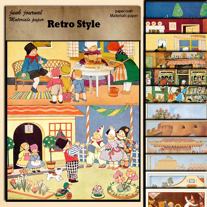 Retro European & American Children s Character Postcard Set - 12 Sheets