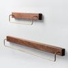 Black Walnut Wood Towel Rack Wall Mounted Retro Towel Bar Wooden Towel Holder Brass Towel Rail Brass Hooks for Bathroom Kitchen