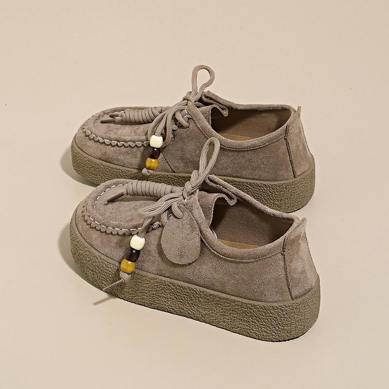 CRLAYDK Suede Shoes for Women Suede String Bead Ethnic Style Slip On Loafers Ladies Winter Outdoor Walking Antislip Sneakers