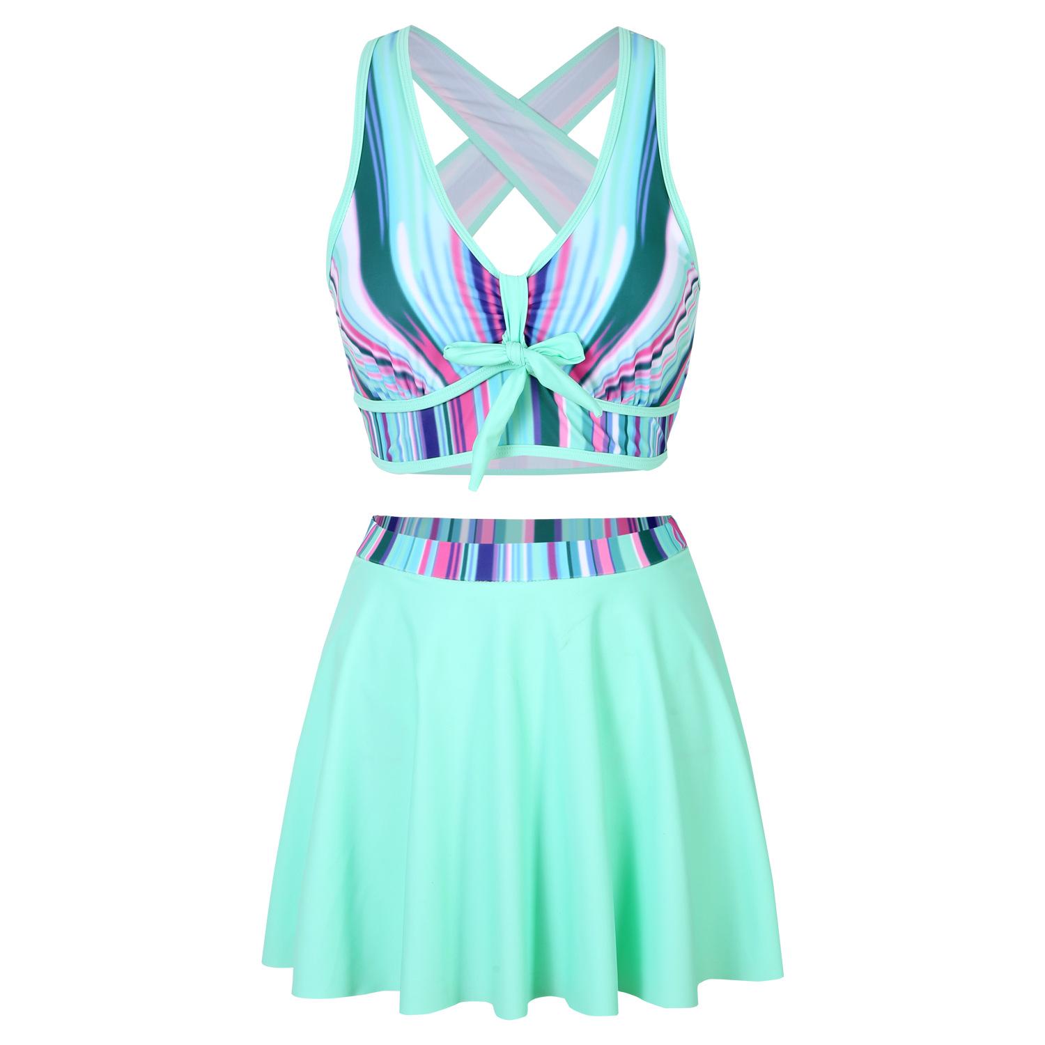 

2024 Жіночий Європейський та Американський Консервативний Купальник Бікіні зі Спідницею з Принтом 2XL