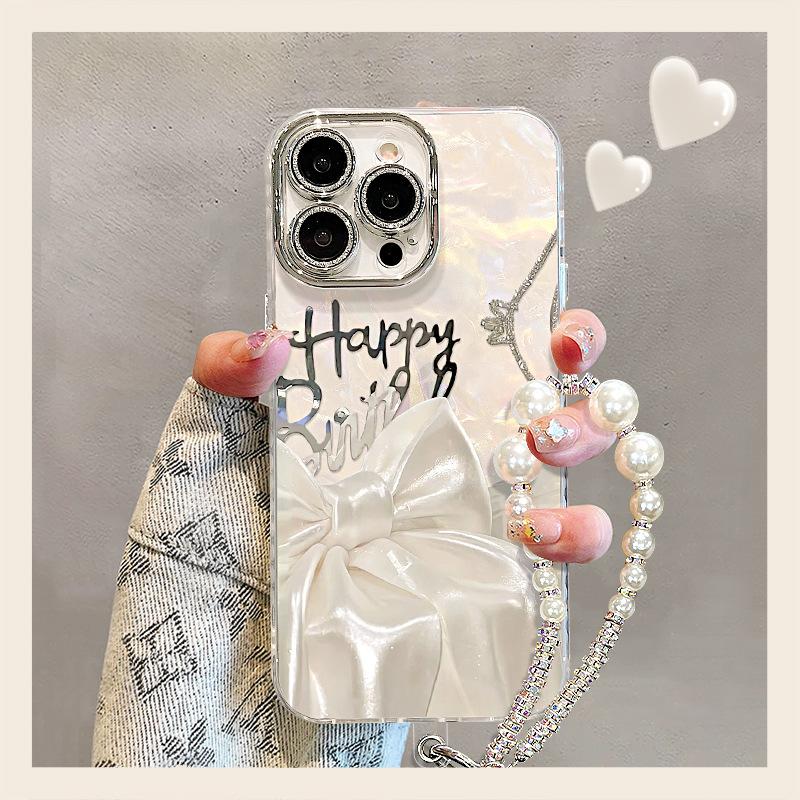 Silk Bow Bracelet Suitable for Iphone16promax Light Luxury High-end 15 Girls Apple 13 Mobile Phone Case