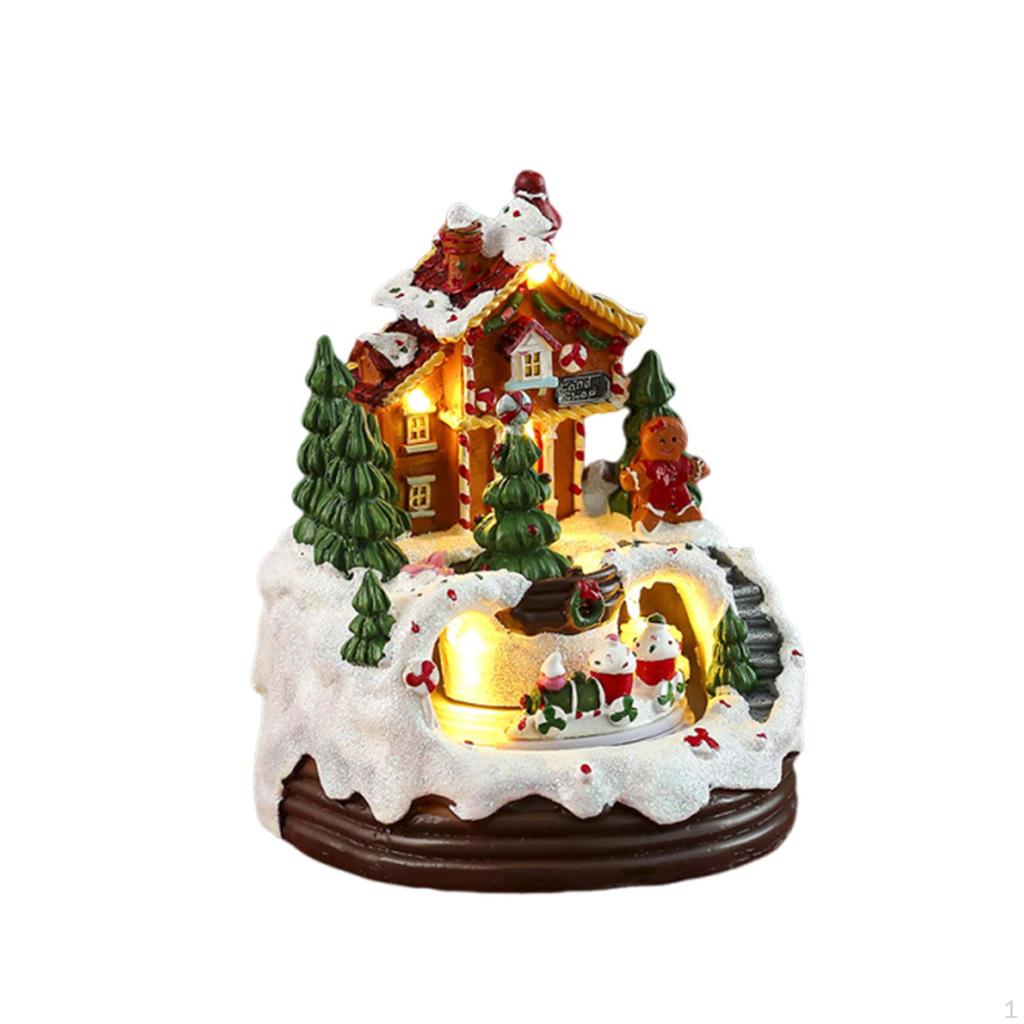 Music Box Light up Christmas Decoration Resin Craft Toy Tabletop Ornament for Holiday Indoor