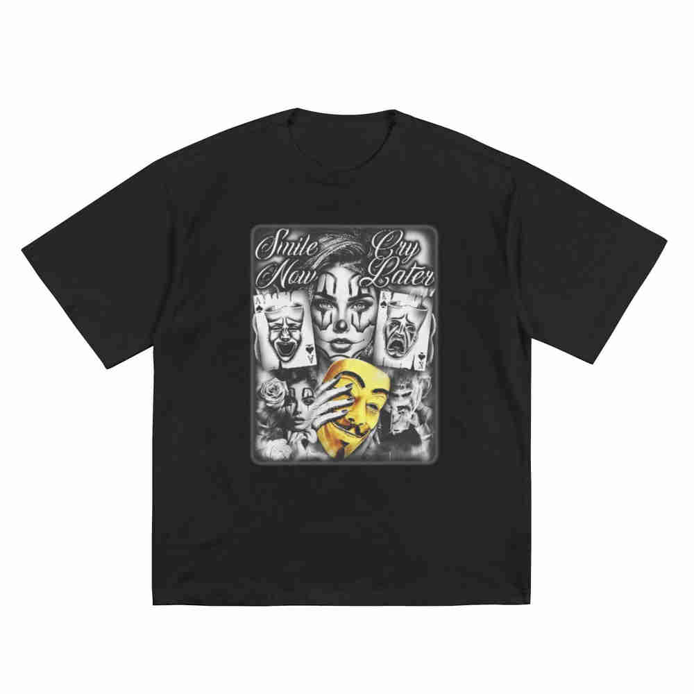 Smile Now Cry Later Clown Face Short Sleeve Tee 100% Cotton T-Shirt