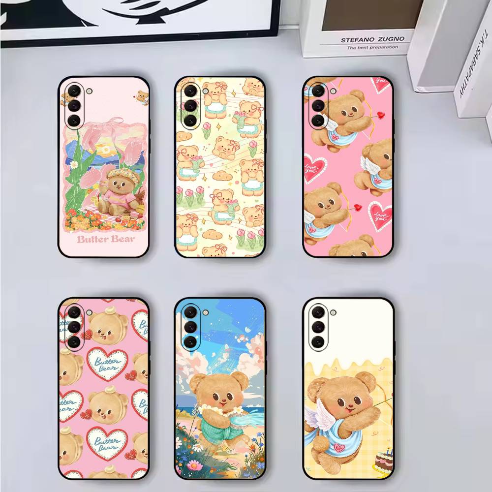 Cute Cartoon B-Butterbear Phone Case For Samsung Galaxy A73,A72,A71,A70,A53,A52,A51,Soft Silicone Black Cover