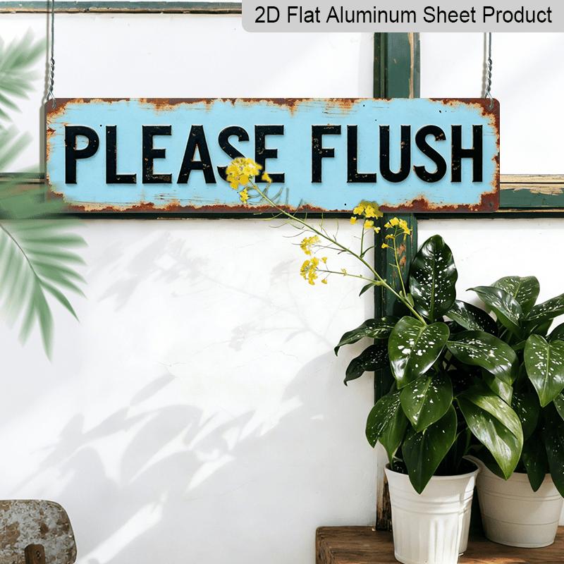 2D Flat, 1pc Rustic "Please Flush" Aluminium Decorative Sign - Vintage Bathroom Decor with Distressed Blue Background & Black Text, 15.7×3.94inch