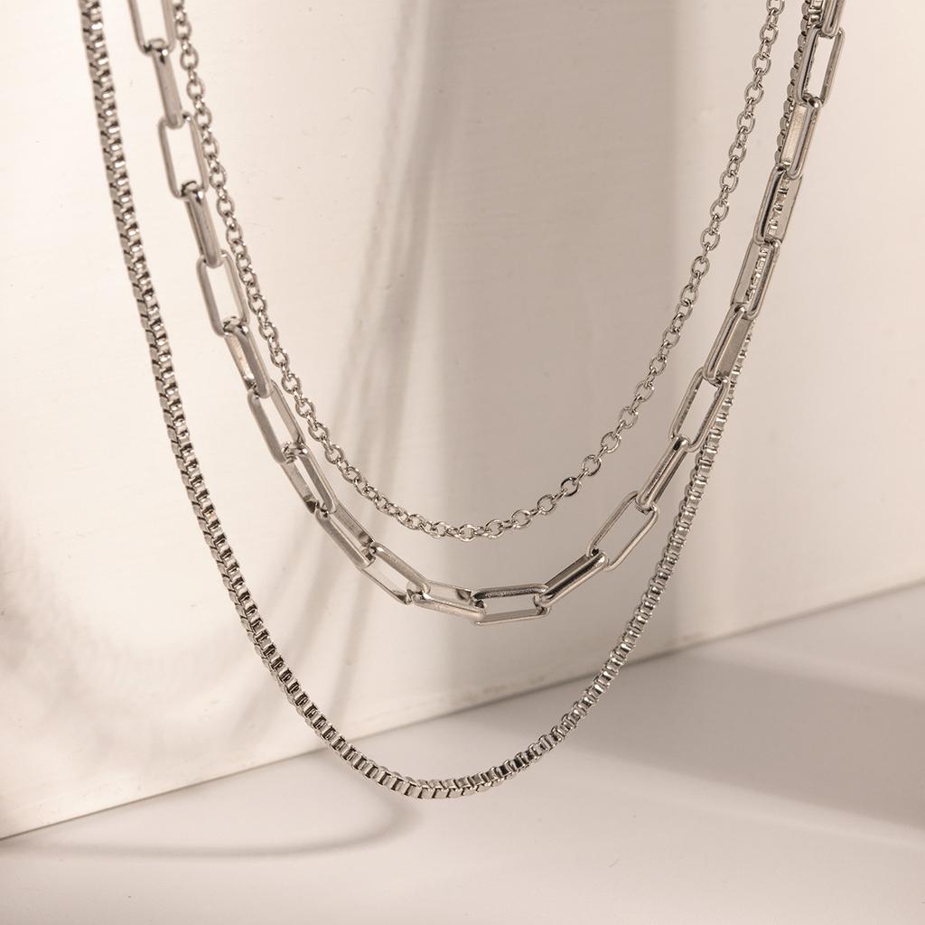 Minimalist Three Layer Stainless Steel Necklace Fade Resistant Fashion Jewelry Women Versatile Neck Chain