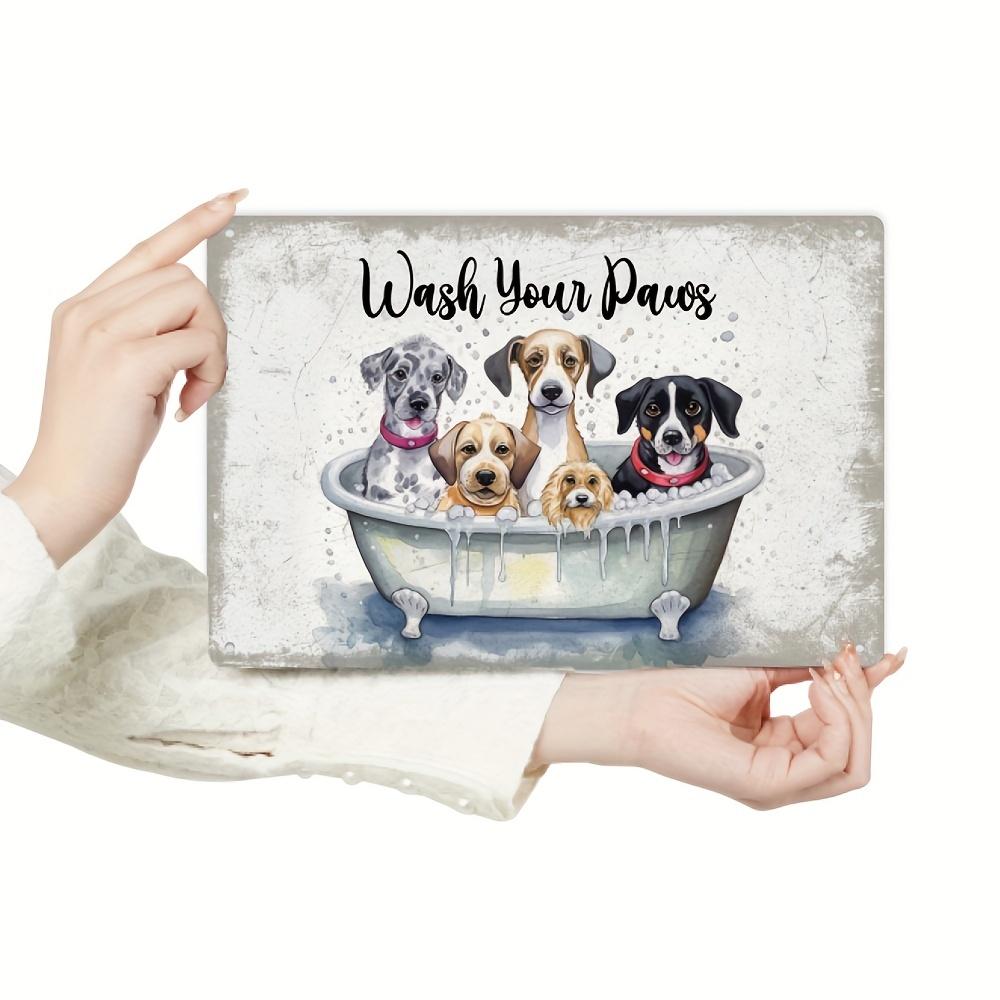 1pc, Dog Metal Sign, Vintage Tin Plaque Wall Art Poster For Home Garden Bathroom Decoration, 7.8 X 11.8 Inches, Wash Your Paws
