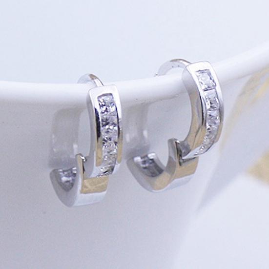 Fashion Men's Silver Plated Small Round Square Rhinestone Hoop Huggie Earrings